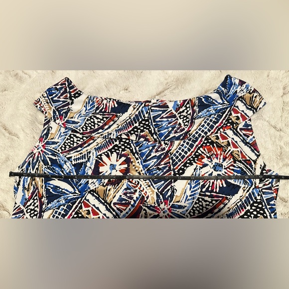 Rafaella Blue and Red Abstract Feathers Pattern Blouse Size 1X - Picture 3 of 7